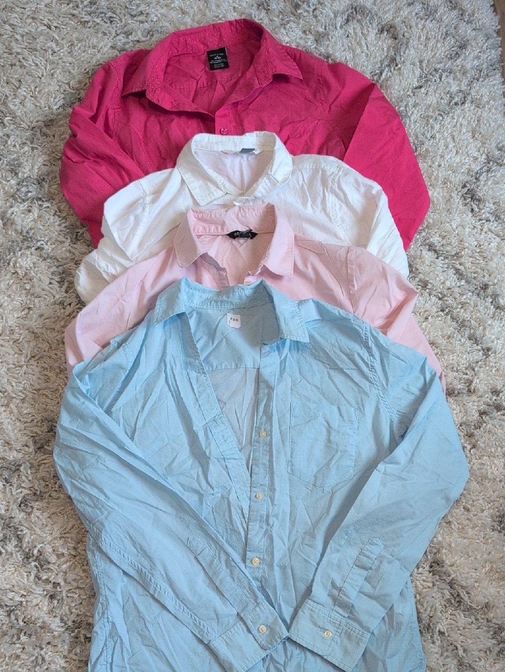 Set Of 4 Women's Button-Up Dress Shirts, Size Medium, Long Sleeve